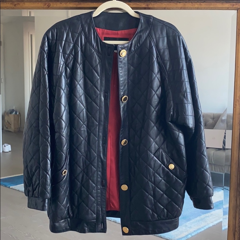 Quilted Black Leather Jacket with Gold Buttons .....Gives Chanel Vibes!!